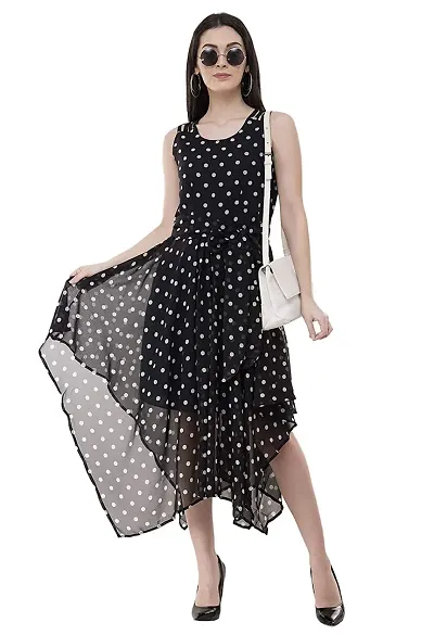 Shiva Trends Womens Georgette Printed Round Neck High Low Sleeveless Dress