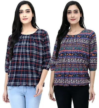 Shiva Trends Women's 3/4 Sleeve Round Neck Extra Large Size Pack of 2 Top