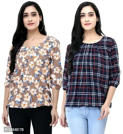 Shiva Trends Women's Floral Print Multicolor Extra Large Size Pack of 2 Top