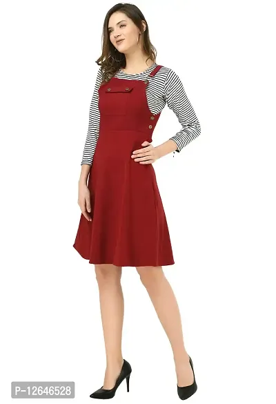 Shiva Trends Womens Cotton Blend Maroon Solid Knee Length Dungaree-thumb3