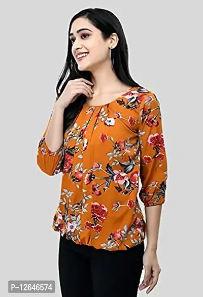 Shiva Trends Women's Printed 3/4 Sleeve Round Neck Orange and Light Blue Small Size Pack of 2 Top-thumb5