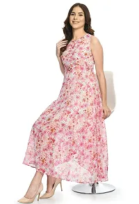 Shiva Trends Womens Georgette Pink Floral Print Maxi Dress-SV-145-DRS-PINK-S-thumb1