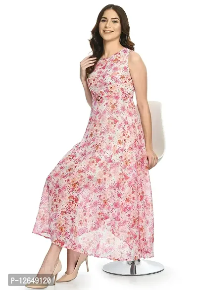 Shiva Trends Womens Georgette Pink Floral Print Maxi Dress-SV-145-DRS-PINK-S-thumb2