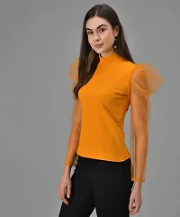 Shiva Trends Solid Casual High Neck Cotton Net Top for Women-thumb2