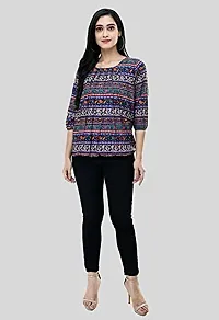 Shiva Trends Women's Printed 3/4 Sleeve Round Neck Blue and Multicolor Extra Large Size Pack of 2 Top-thumb3