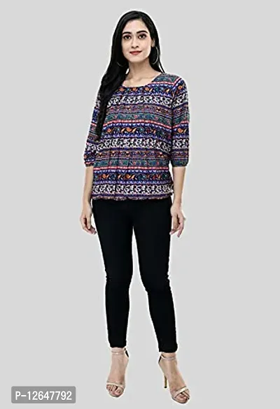 Shiva Trends Women's Printed 3/4 Sleeve Round Neck Blue and Multicolor Extra Large Size Pack of 2 Top-thumb4