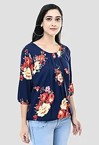 Shiva Trends Women's Printed 3/4 Sleeve Round Neck Blue and Multicolor Large Size Pack of 2 Top-thumb1