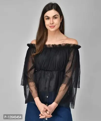 Shiva Trends Solid Casual ' Off Shoulder Cotton Net Top for Women(Deny_89_L)-thumb0