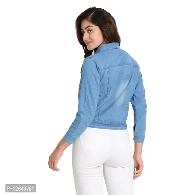 Shiva Trends Solid Regular Denim Jacket For Women (Large, Light Blue)-thumb4