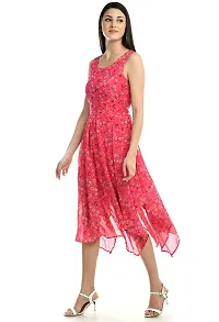 Shiva Trends Pink Flower Print Style High Low Dresses for Women Cacual Wear(Deny_101_L)-thumb2