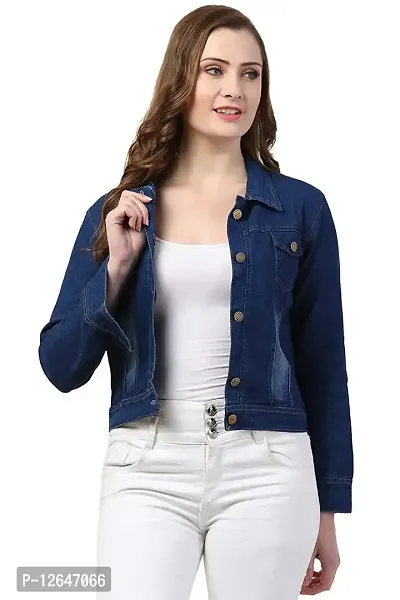 Shiva Trends Solid Regular Denim Jacket For Women (Small, Dark Blue)