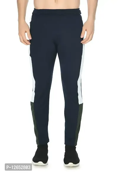 Shiva Trends Men's Regular Fit 4 Way Lycra Track Pants with Zip Closer Pocket Navy Blue-thumb3