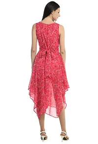 Shiva Trends Pink Flower Print Style High Low Dresses for Women Cacual Wear(Deny_101_L)-thumb1