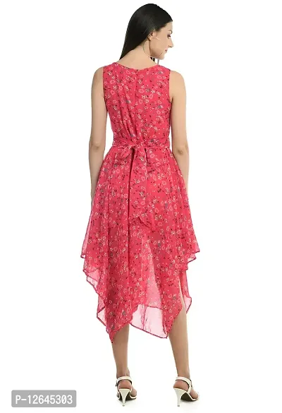 Shiva Trends Pink Flower Print Style High Low Dresses for Women Cacual Wear(Deny_101_L)-thumb2