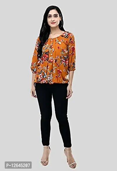 Shiva Trends Women's Printed 3/4 Sleeve Round Neck Blue and Orange Medium Size Pack of 2 Top-thumb5