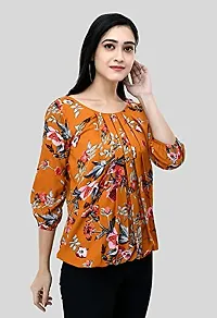 Shiva Trends Women's Printed 3/4 Sleeve Round Neck Orange and Light Blue Small Size Pack of 2 Top-thumb3