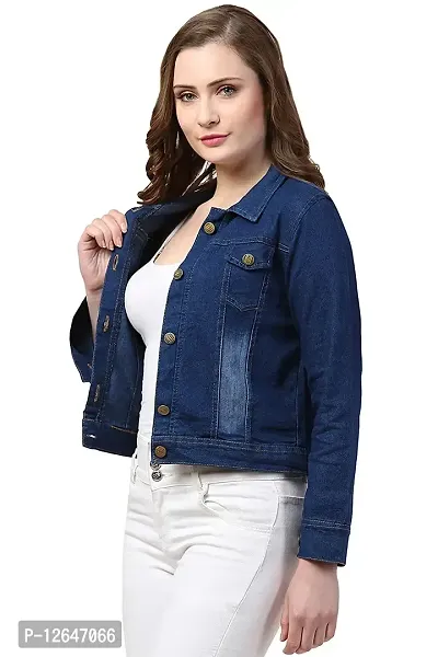 Shiva Trends Solid Regular Denim Jacket For Women (Small, Dark Blue)-thumb3