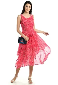 Shiva Trends Pink Flower Print Style High Low Dresses for Women Cacual Wear(Deny_101_L)-thumb4