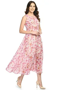 Shiva Trends Womens Georgette Pink Floral Print Maxi Dress-SV-145-DRS-PINK-S-thumb3