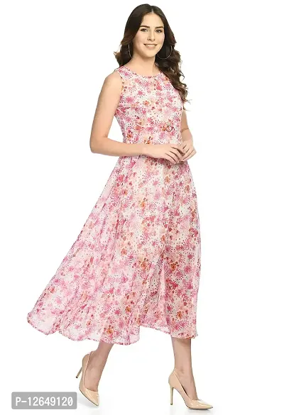 Shiva Trends Womens Georgette Pink Floral Print Maxi Dress-SV-145-DRS-PINK-S-thumb4