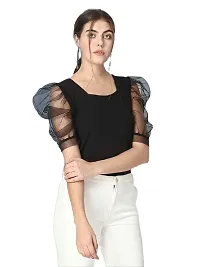 Shiva Trends Women's Solid Half Sleeve Round Neck Black Small Size Top-thumb1