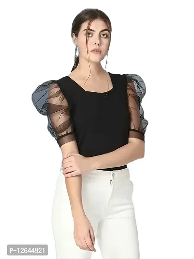 Shiva Trends Women's Solid Half Sleeve Round Neck Black Small Size Top-thumb2