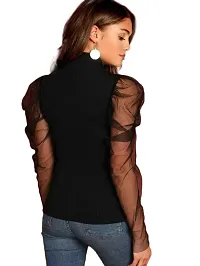 Shiva Trends Solid Casual High Neck Cotton Net Top for Women-thumb1