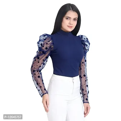 Shiva Trends Women's Solid Full Sleeve High Neck Blue Small Size Top