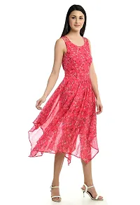 Shiva Trends Pink Flower Print Style High Low Dresses for Women Cacual Wear(Deny_101_L)-thumb3