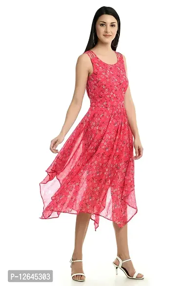 Shiva Trends Pink Flower Print Style High Low Dresses for Women Cacual Wear(Deny_101_L)-thumb4