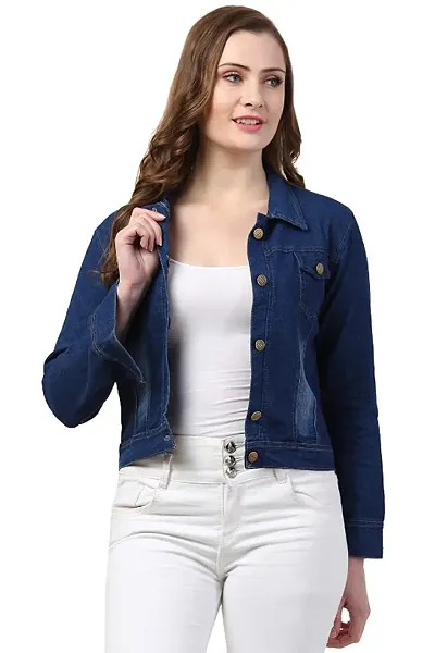 Trendy Solid Blue Denim Jacket