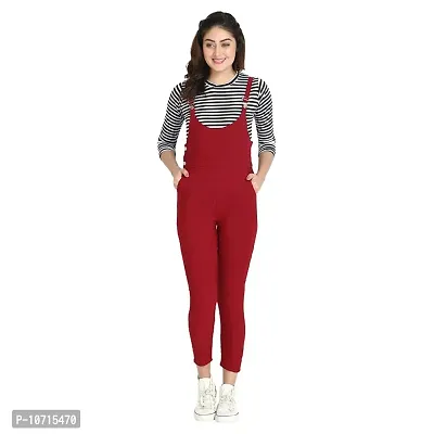 Cotton Lycra 3/4th Sleeves Dungaree Jumpsuits For Women And Girls-thumb0
