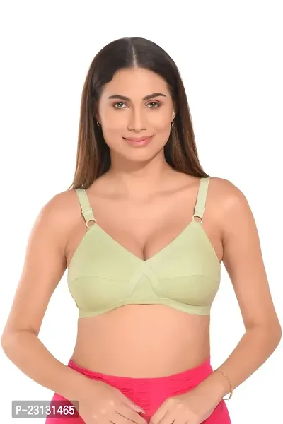 Stylish Green Cotton Blend Solid Everyday Bras For Women