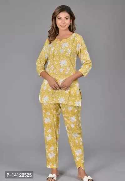 Adorable Rayon Printed Night Suit For Women-thumb0