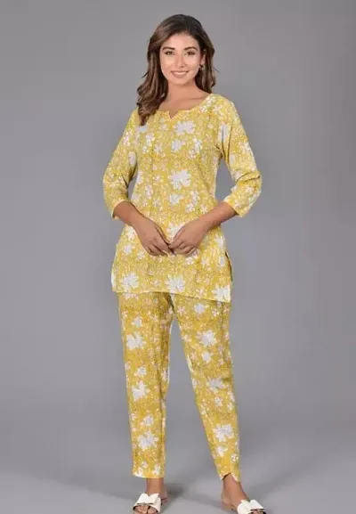 New Arrivals!!Adorable Rayon Printed Floral Night Suit For Women