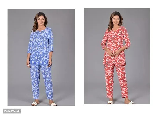 Adorable Rayon Printed Night Suits For Women Pack Of 2