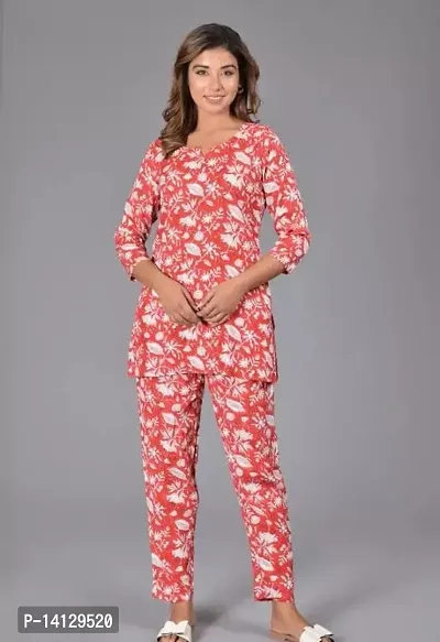 Adorable Rayon Printed Night Suit For Women