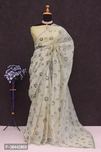 Stylish Beige Net Saree with Blouse piece For Women