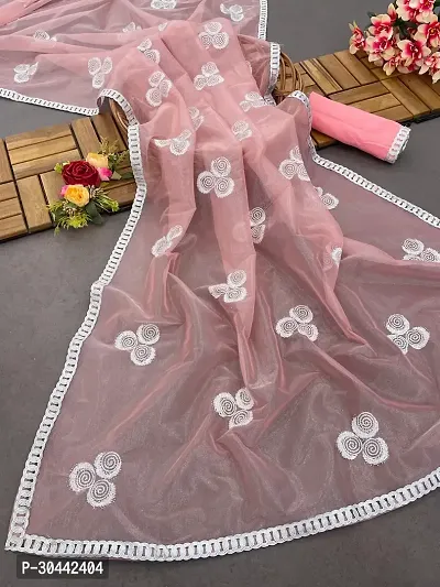 Stylish Pink Organza Saree with Blouse piece For Women-thumb0