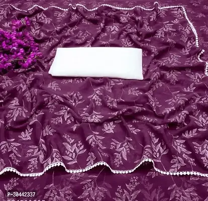 Stylish Violet Chiffon Saree with Blouse piece For Women