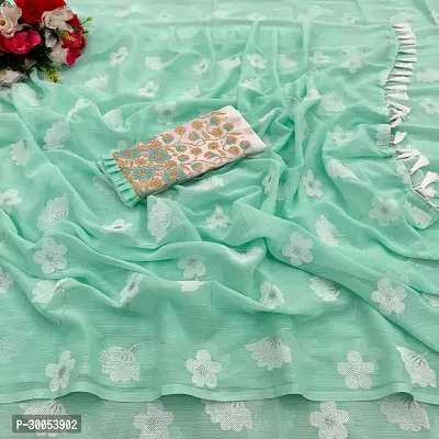 Stylish Turquoise Georgette Saree with Blouse piece For Women-thumb0