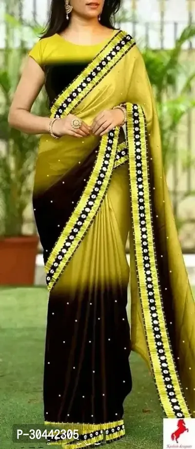 Stylish Yellow Lycra Saree with Blouse piece For Women-thumb0