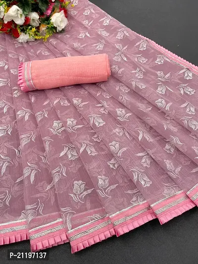 Trending D Organza Pigment Print saree with Separate Blouse Piece-thumb0