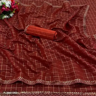 Stylish Maroon Cotton Blend Saree with Blouse piece For Women