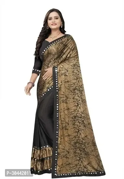 Stylish Black Lycra Saree with Blouse piece For Women-thumb0