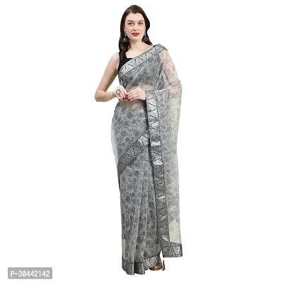 Stylish Grey Lycra Saree with Blouse piece For Women-thumb0