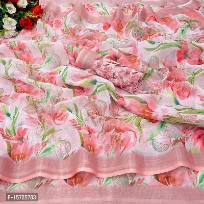 LINEN DIGITAL PRINTED SAREE WITH RUNNING BLOUSE AND PALLU CONCEPT