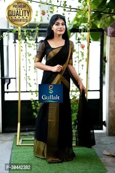 Stylish Black Lycra Saree with Blouse piece For Women-thumb0