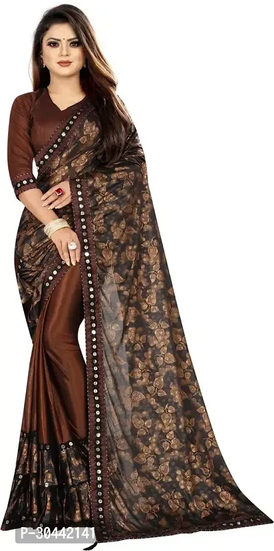 Stylish Brown Lycra Saree with Blouse piece For Women