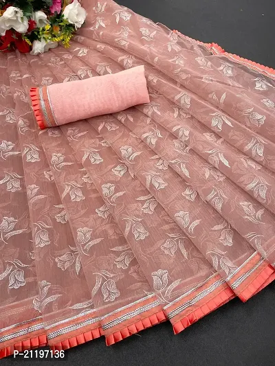 Trending D Organza Pigment Print saree with Separate Blouse Piece-thumb0